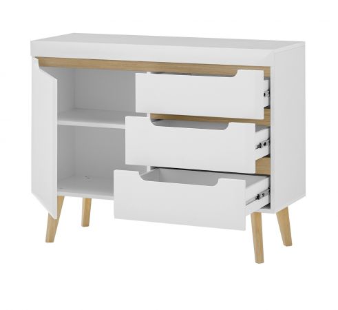 Sideboard Isgard in wei matt und Scandi Eiche Kommode skandinavisch 107 x 83 cm