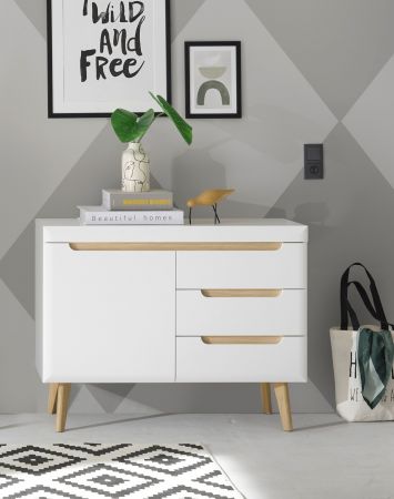 Sideboard Isgard in wei matt und Scandi Eiche Kommode skandinavisch 107 x 83 cm