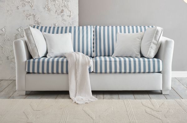 Sofa Hooge in creme und blau Landhaus Wohnzimmer Couch 2,5-Sitzer 200 cm
