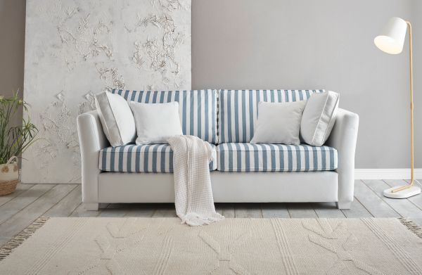 Sofa Hooge in creme und blau Landhaus Wohnzimmer Couch 2,5-Sitzer 200 cm