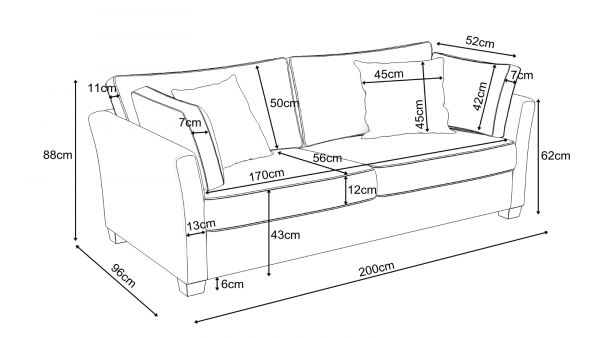 Sofa Hooge in creme und blau Landhaus Wohnzimmer Couch 2,5-Sitzer 200 cm