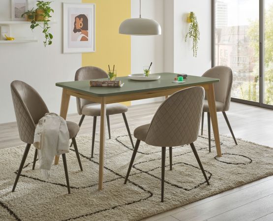 Esstisch Juna in Salbei und Evoke Eiche Kchentisch skandinavisch ausziehbar 140 / 180 x 80 cm