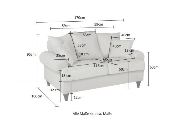 Sofa Adelina in blaugrn Landhaus Couch 2-Sitzer 170 cm