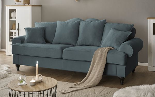 Sofa Adelina in grau Landhaus Couch 3,5-Sitzer 230 cm