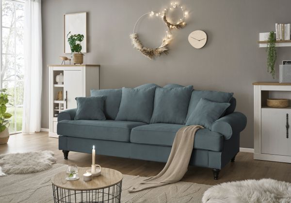 Sofa Adelina in grau Landhaus Couch 3,5-Sitzer 230 cm
