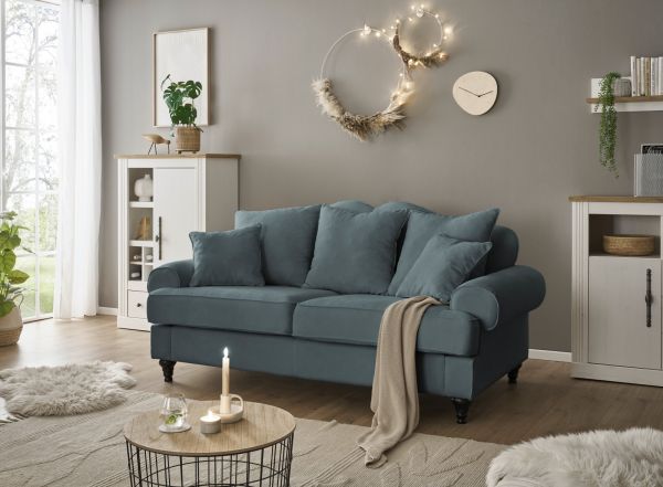 Sofa Adelina in grau Landhaus Couch 3-Sitzer 200 cm