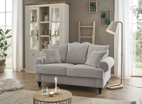 Sofa Adelina in hellgrau Landhaus Couch 2-Sitzer 170 cm