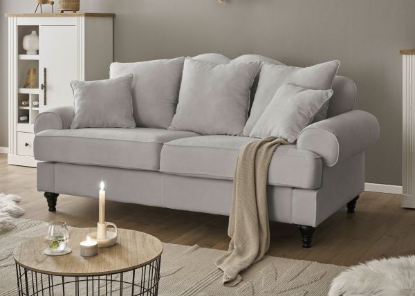 Sofa Adelina in hellgrau Landhaus Couch 3-Sitzer 200 cm