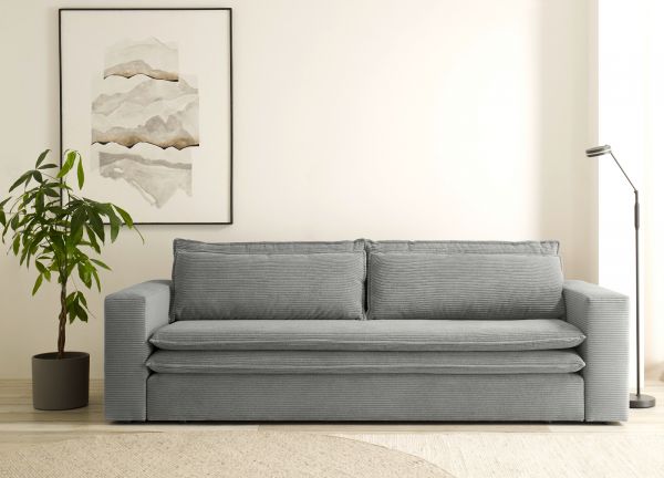 Schlafsofa Pesaro in hellgrau Cord Sofa 3-Sitzer mit Bettfunktion 244 cm