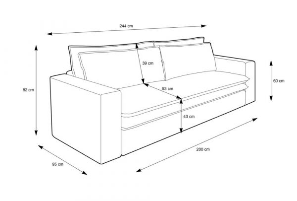 Schlafsofa Pesaro in hellgrau Cord Sofa 3-Sitzer mit Bettfunktion 244 cm