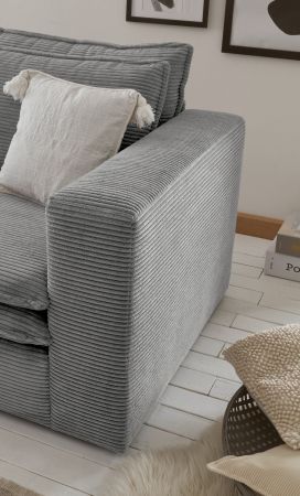 Sessel Set Pesaro in hellgrau Cord Couch Loungesessel inklusive Hocker
