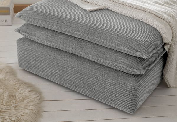 Sessel Set Pesaro in hellgrau Cord Couch Loungesessel inklusive Hocker
