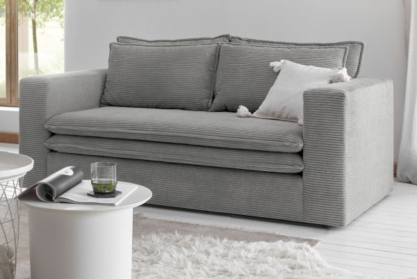 Sofa Pesaro in hellgrau Cord Couch 2-Sitzer 180 cm