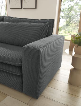 Sofa Set Pesaro in grau Cord Couch 3-Sitzer mit Bettfunktion inklusive Hocker