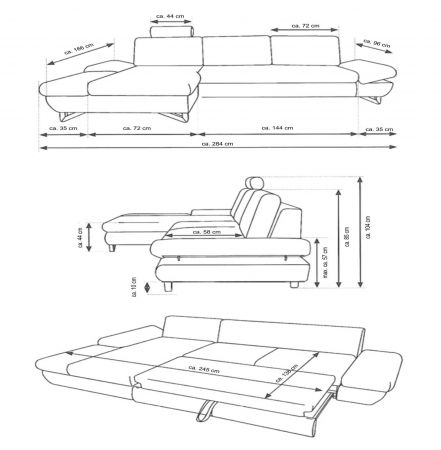 Ecksofa Skalm in grau Velours Sofa mit Bettfunktion und Stauraum 284 cm