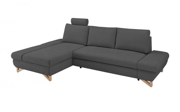 Ecksofa Skalm in grau Velours Sofa mit Bettfunktion und Stauraum 284 cm