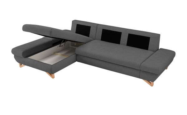 Ecksofa Skalm in grau Velours Sofa mit Bettfunktion und Stauraum 284 cm