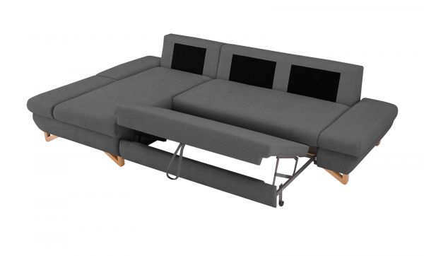 Ecksofa Skalm in grau Velours Sofa mit Bettfunktion und Stauraum 284 cm