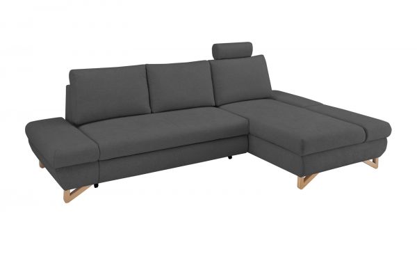 Ecksofa Skalm in grau Velours Sofa mit Bettfunktion und Stauraum 284 cm