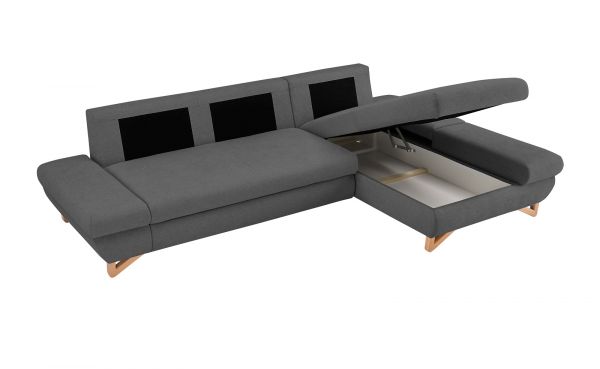 Ecksofa Skalm in grau Velours Sofa mit Bettfunktion und Stauraum 284 cm