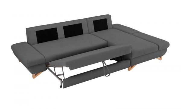 Ecksofa Skalm in grau Velours Sofa mit Bettfunktion und Stauraum 284 cm