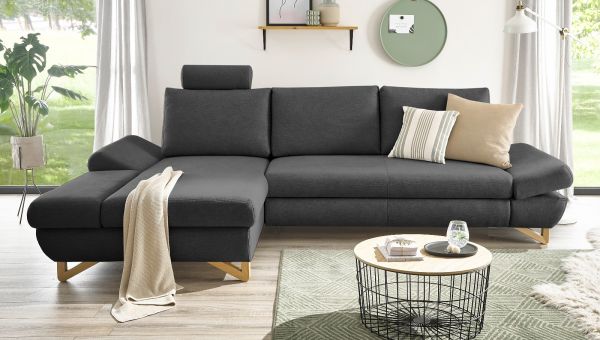 Ecksofa Skalm in grau Velours Wohnzimmer Sofa