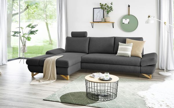 Ecksofa Skalm in grau Velours Wohnzimmer Sofa