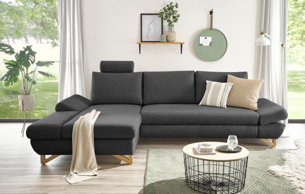 Ecksofa Skalm in grau Velours Wohnzimmer Sofa