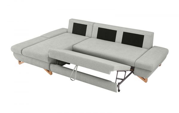 Ecksofa Skalm in hellgrau Velours Sofa mit Bettfunktion und Stauraum 284 cm