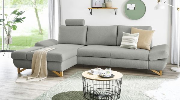 Ecksofa Skalm in hellgrau Velours Wohnzimmer Sofa