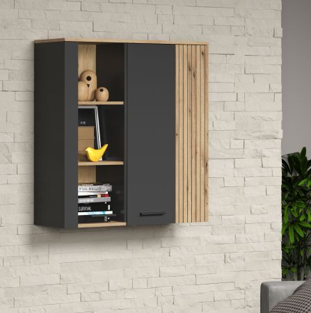 Hngevitrine Esteban in grau und Evoke Eiche Vitrine hngend 90 x 99 cm