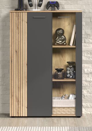 Highboard Esteban in grau und Evoke Eiche Vitrine 90 x 132 cm
