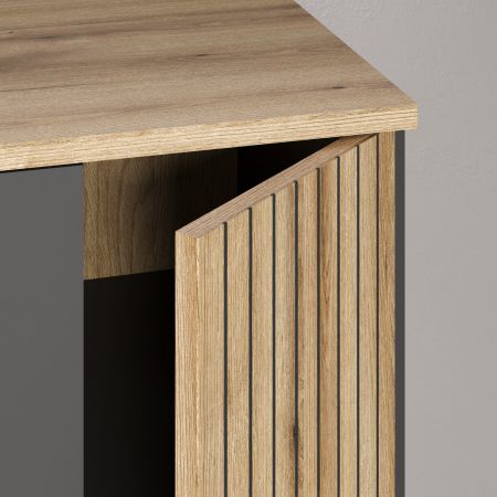 Highboard Esteban in grau und Evoke Eiche Vitrine 90 x 132 cm