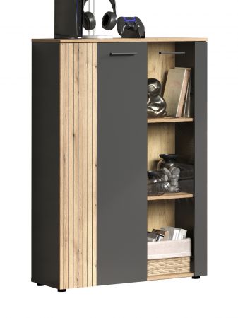Highboard Esteban in grau und Evoke Eiche Vitrine 90 x 132 cm