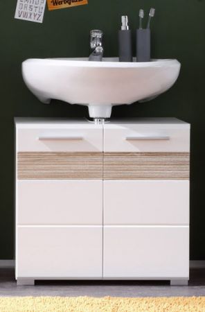 Badezimmer Waschbeckenunterschrank Mezzo in wei Hochglanz und Eiche hell Badschrank 60 x 56 cm