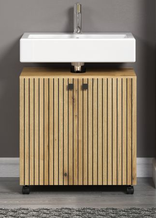 Waschbeckenunterschrank Bliss in Evoke Eiche Badschrank auf Rollen 60 cm