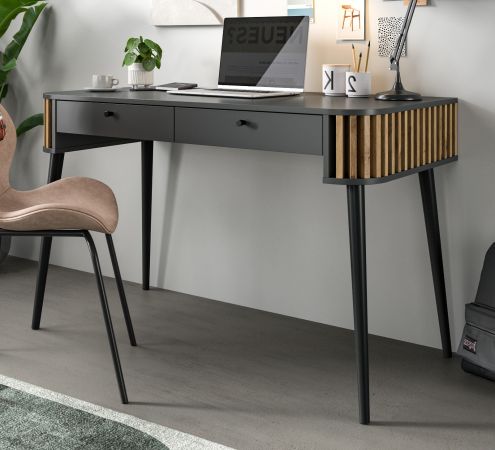 Schreibtisch Pure in grau und Artisan Eiche mit 3D-Lamellen Laptoptisch fr Homeoffice und Bro 120 x 60 cm