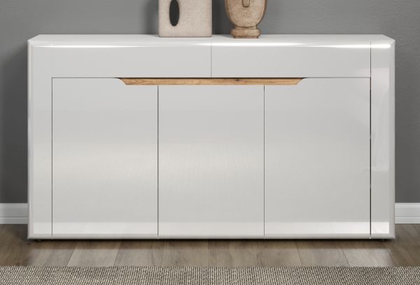 Sideboard Marlon in wei Hochglanz und Evoke Eiche Kommode 150 x 84 cm