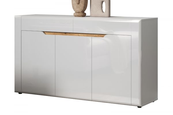 Sideboard Marlon in wei Hochglanz und Evoke Eiche Kommode 150 x 84 cm