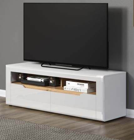 TV-Lowboard Marlon in wei Hochglanz und Evoke Eiche TV Unterteil 150 cm