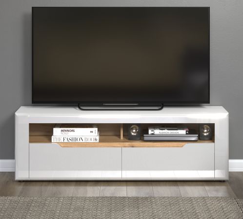 TV-Lowboard Marlon in wei Hochglanz und Evoke Eiche TV Unterteil 150 cm