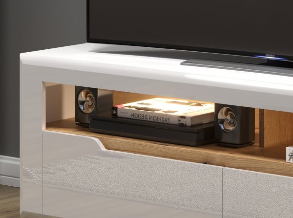 TV-Lowboard Marlon in wei Hochglanz und Evoke Eiche TV Unterteil 150 cm