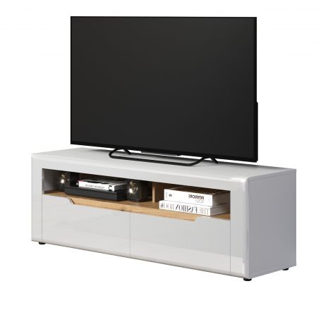 TV-Lowboard Marlon in wei Hochglanz und Evoke Eiche TV Unterteil 150 cm