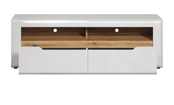 TV-Lowboard Marlon in wei Hochglanz und Evoke Eiche TV Unterteil 150 cm