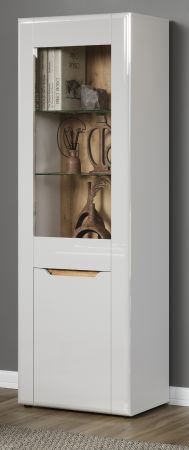 Vitrine Marlon in wei Hochglanz und Evoke Eiche Vitrinenschrank 65 x 192 cm
