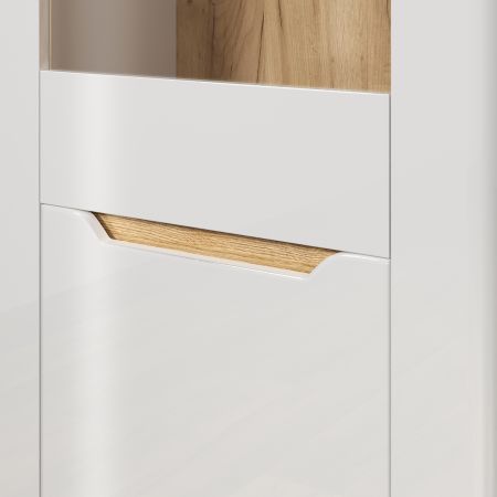 Vitrine Marlon in wei Hochglanz und Evoke Eiche Vitrinenschrank 65 x 192 cm