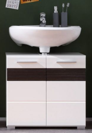 Badezimmer Waschbeckenunterschrank Mezzo in wei Hochglanz und Eiche dunkel Badschrank 60 x 56 cm