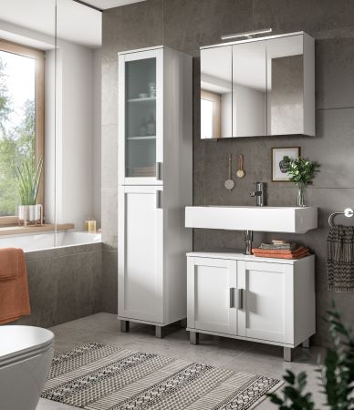 Badmbel Set 2-teilig Mood in wei Badkombination mit Waschbeckenunterschrank und Spiegelschrank 65 x 188 cm