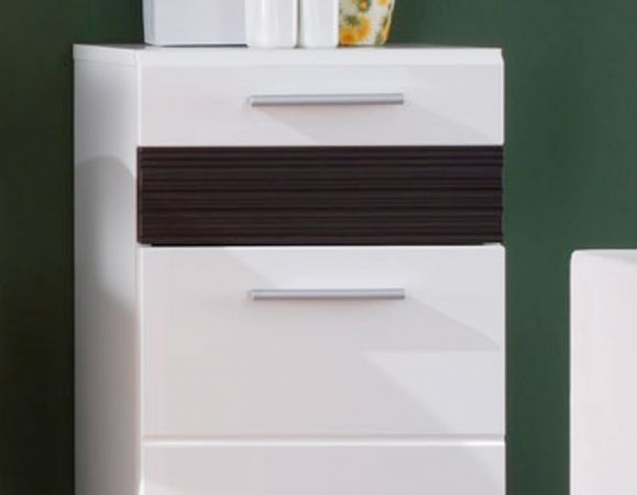 Badezimmer Set Mezzo weiß Hochglanz mit Eiche dunkel