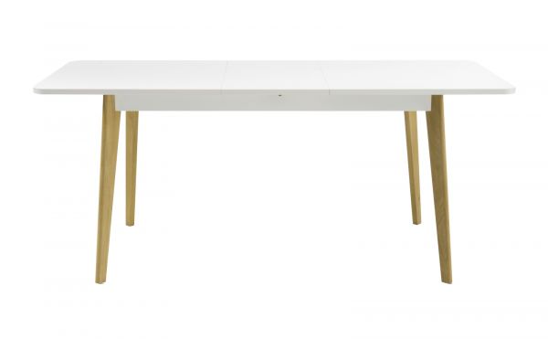 Esstisch Isgard in wei matt und Scandi Eiche Kchentisch skandinavisch ausziehbar mit Einlegeplatte 140 - 180 x 75 cm
